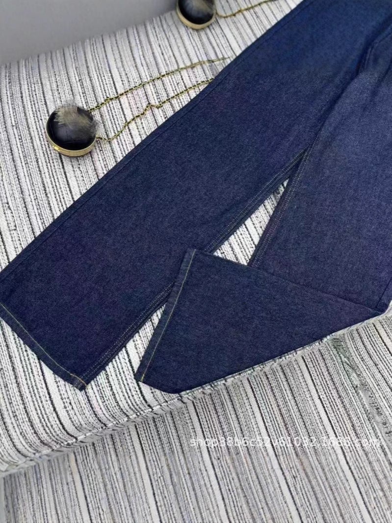 [Nanyou Weiwei High-End Women'S Wear] 24 New Fashion Joker Casual Washed Letter Embossed Denim Straight Leg Pants - Image 4